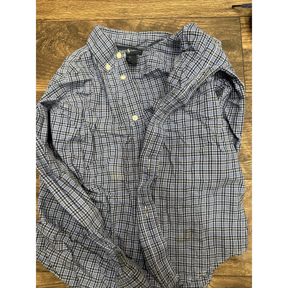 Polo Ralph Lauren Boys Blue White Plaid Long Sleeve Button Down Shirt Size 7
